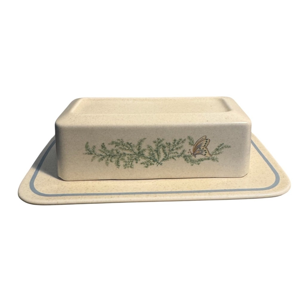 Lenox Temper Ware Cream Butter Dish Fancy Free Butterfly Stoneware 8"